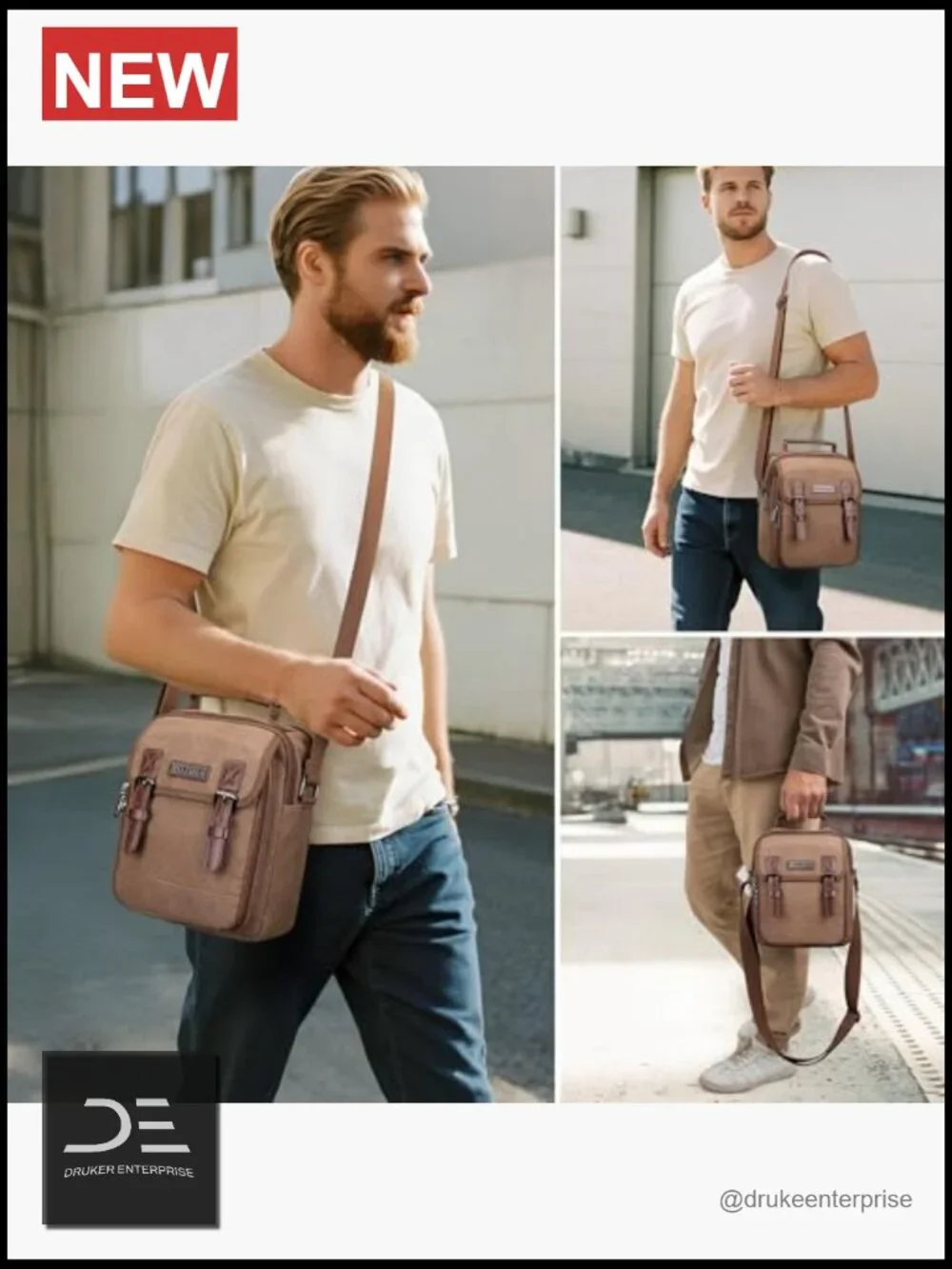 Canvas Crossbody Messenger Bag for Men Work Travel Multi-Pocket Satchel